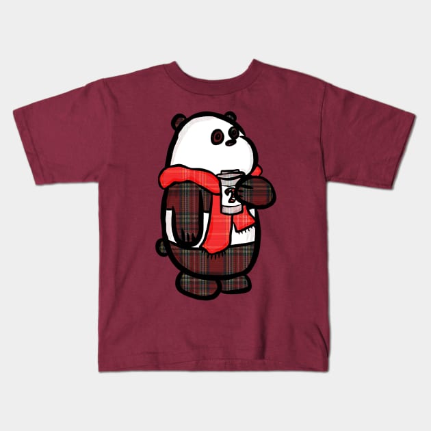 Plaid Panda Kids T-Shirt by RoserinArt